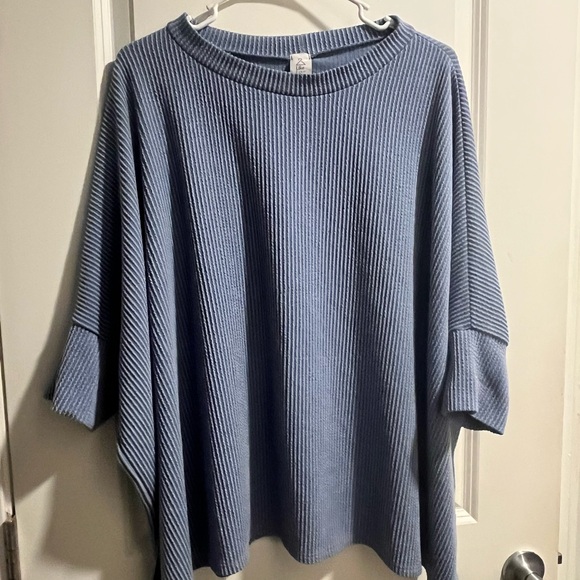 Like Love Tops - Oversized Ribbed Knit Top - Periwinkle